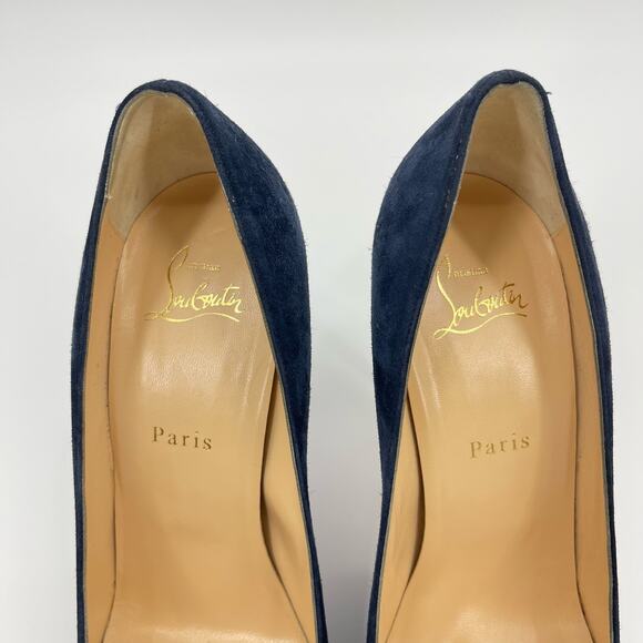 Christian Louboutin | Alminette 100 Veau Velours Marine Navy Suede Pumps 41 / 11 - Picture 13 of 15
